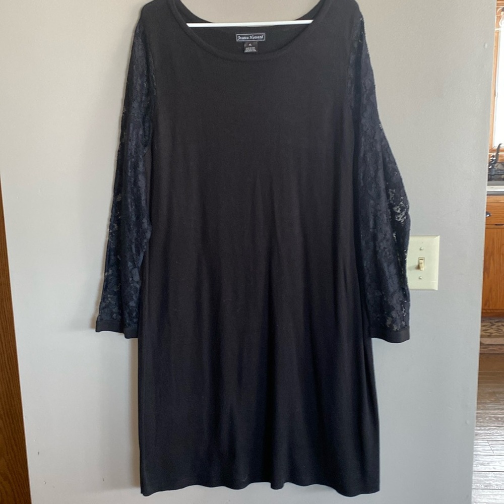 Black Sweater Dress with Lace Sleeves